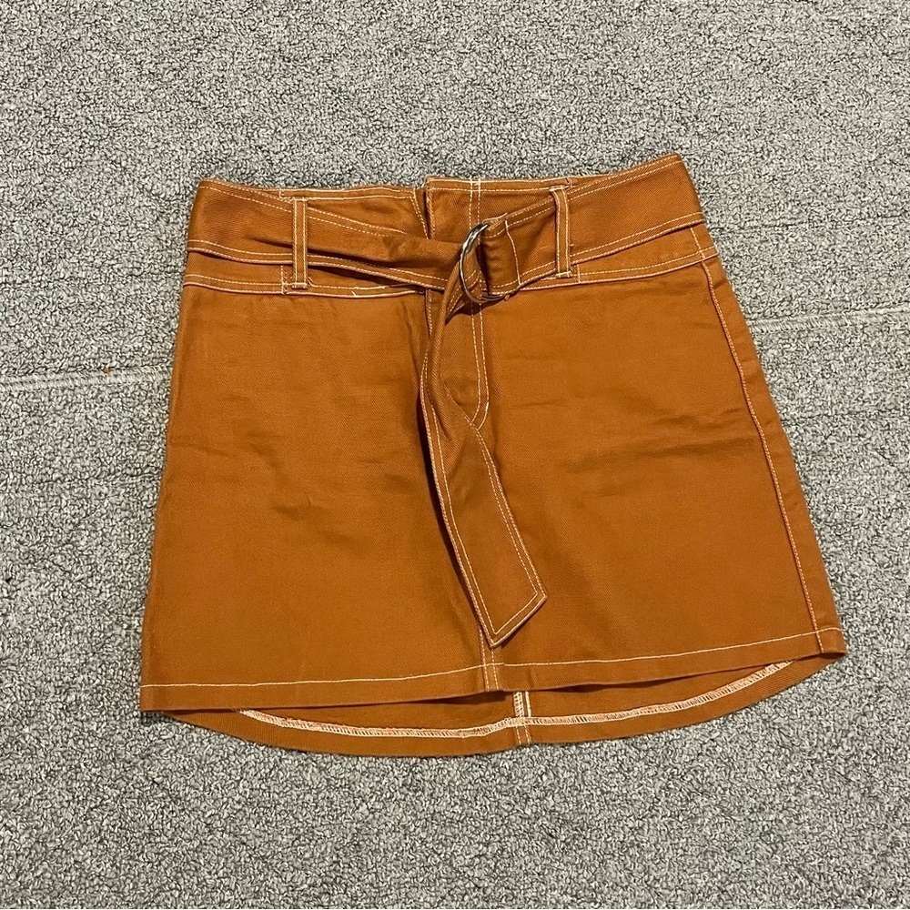 Charlotte Russe Mini Skirt Womens Size Medium Brown Denim Canvas Belted Cotton